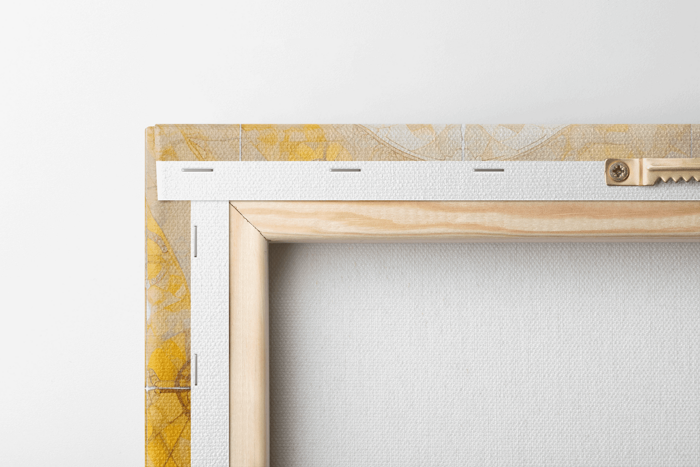 Backside closeup of Painting on a canvas of a girl praying with her eyes closed in a Catholic chapel