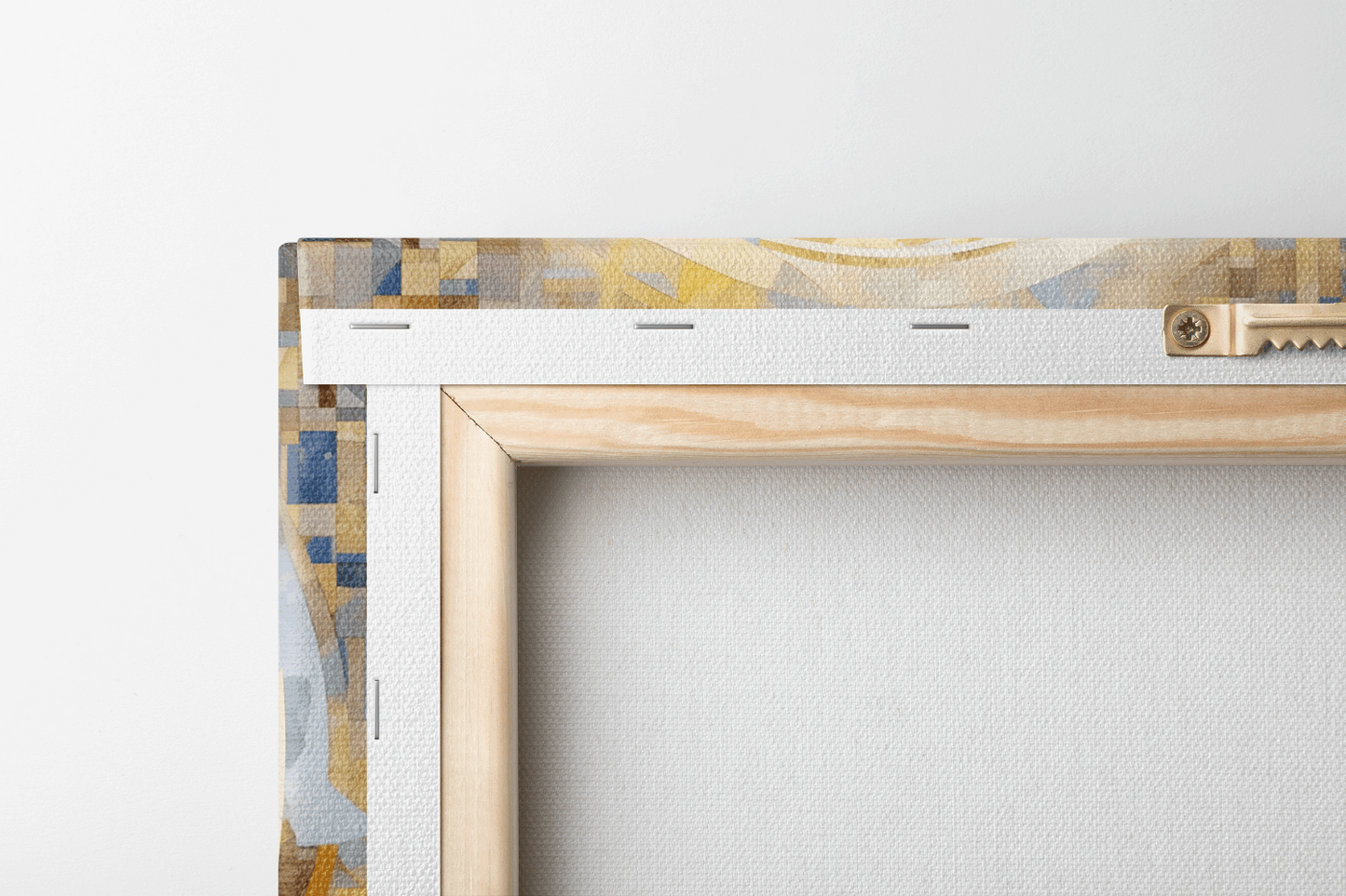 Back side of Canvas Wall Art Painting of Jesus Christ holding a light in front of an abstract background