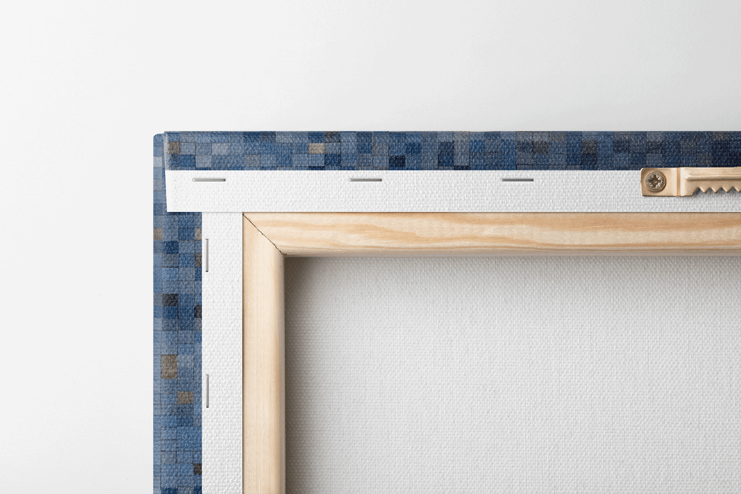 Back view of Canvas Wall Art Mosaic style painting of Jesus Christ sitting in a blue chapel with a lamb