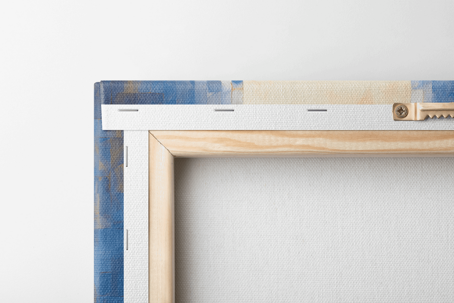 Back view of Canvas Wall Art Painting of Jesus Christ Praying in a white robe in front of abstract blue background