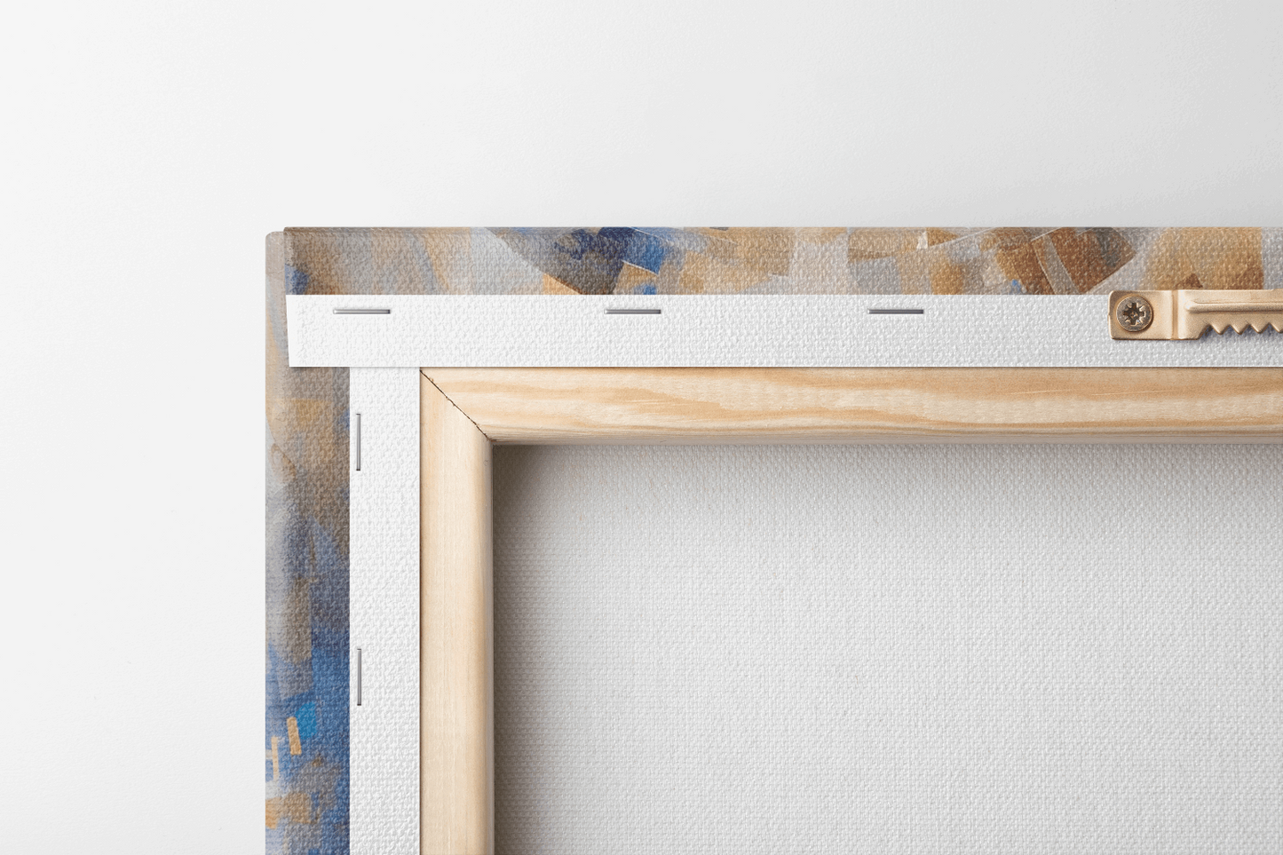 Backside view of a Canvas Wall Art Oil Painting of Jesus Christ sitting in front of a abstract mosaic wall