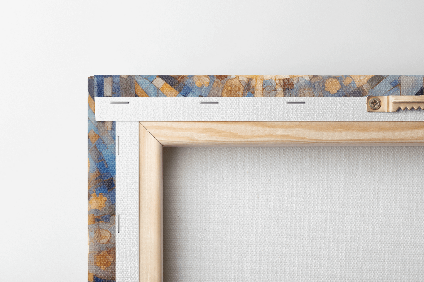 Back view of Canvas Wall Art Painting of a Young Woman Praying in front of an abstract blue background