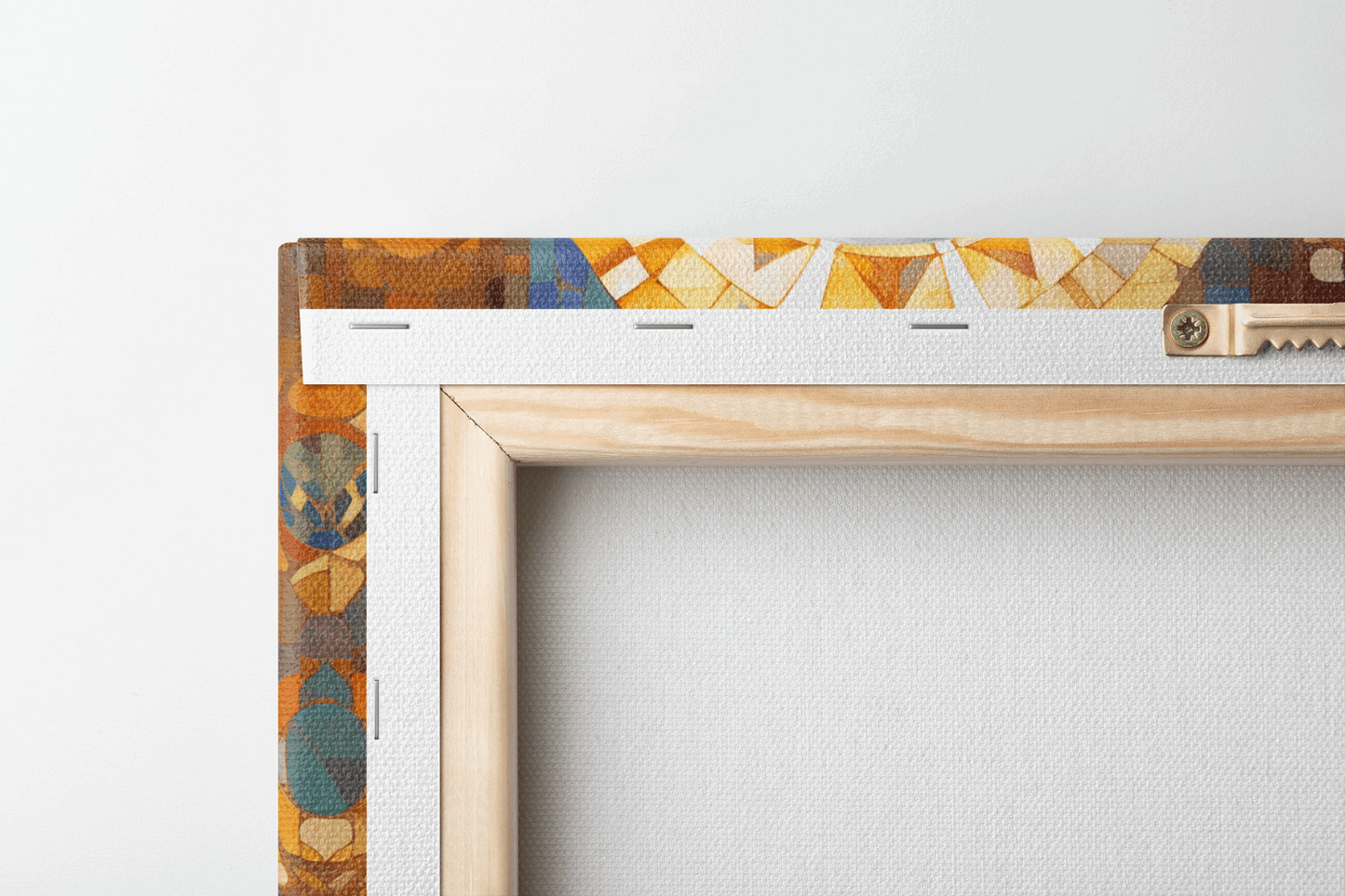 Back side view of Canvas Wall Art Mother and her child engage in a moment of prayer within the hallowed space of a chapel