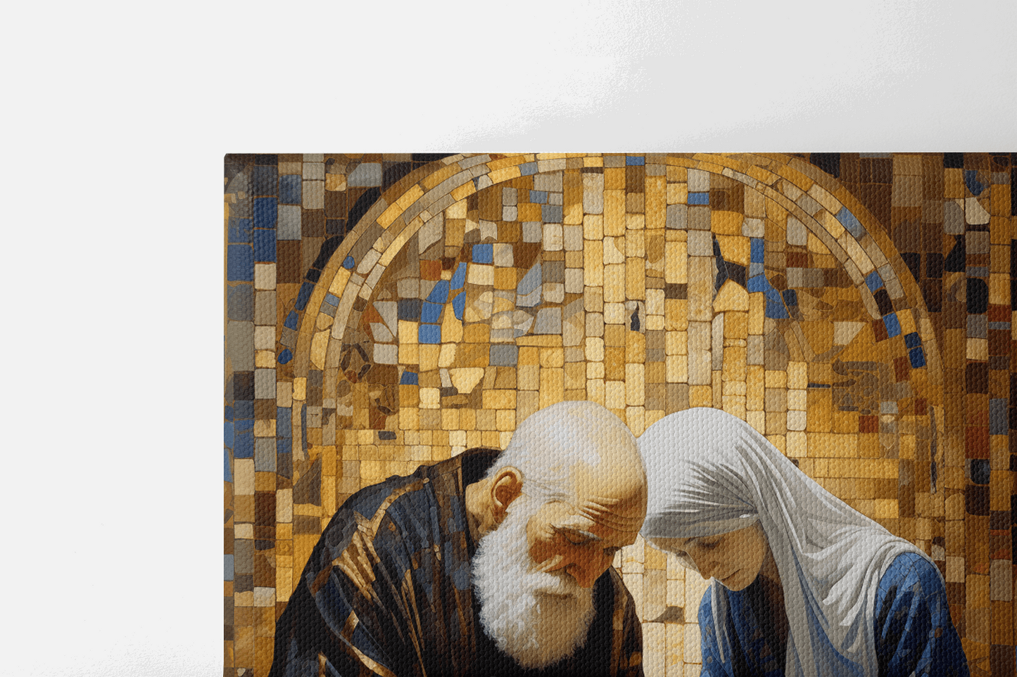 Closeup of top half of Canvas Wall Art Oil Painting of Abraham and Sarah praying together