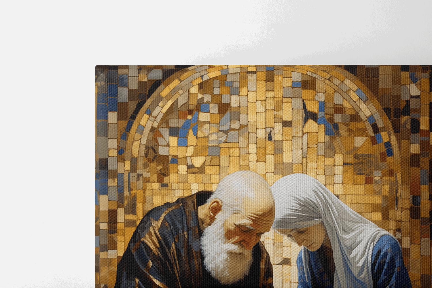 Closeup of top half of Canvas Wall Art Oil Painting of Abraham and Sarah praying together