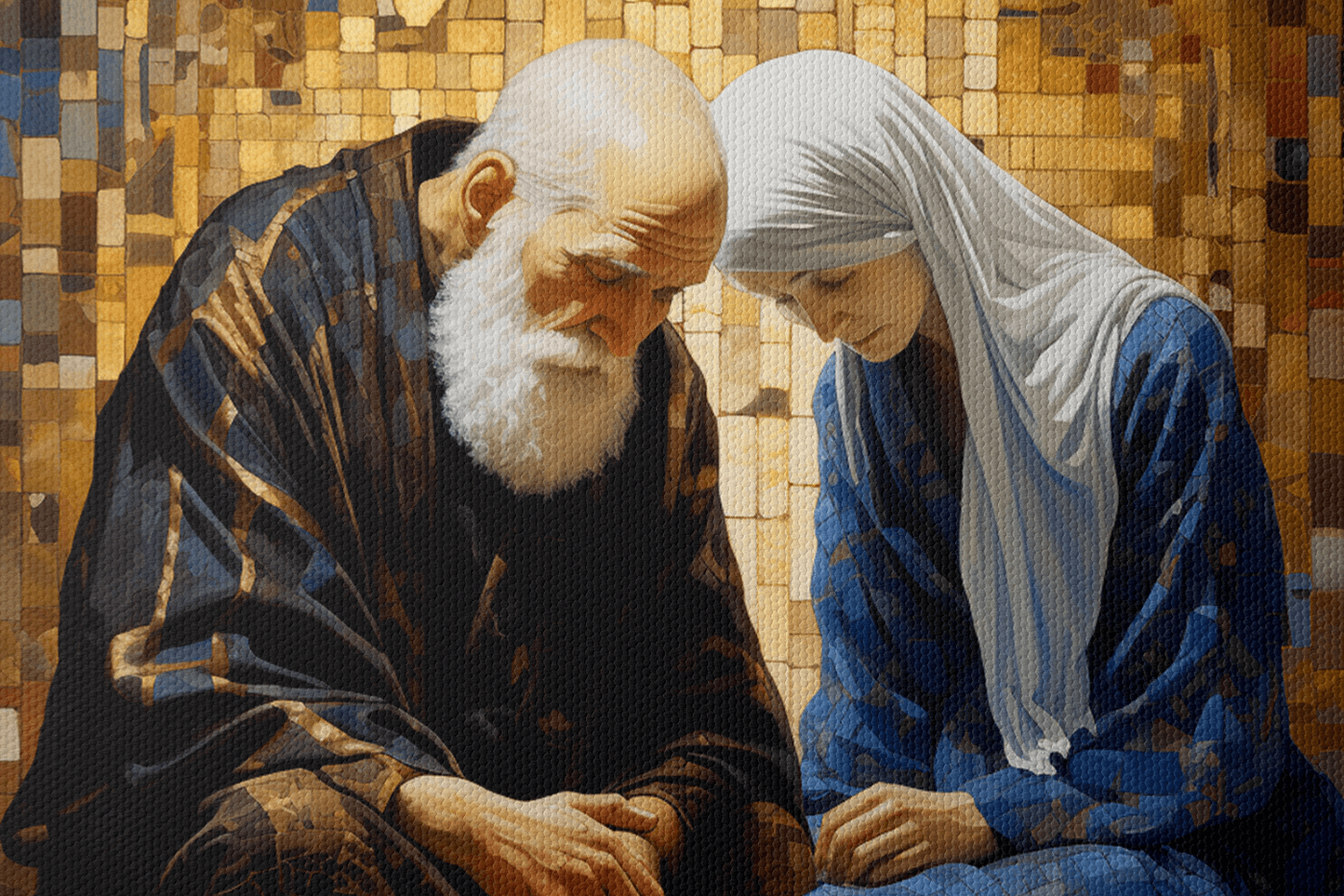 Closeup of Canvas Wall Art Oil Painting of Abraham and Sarah praying together
