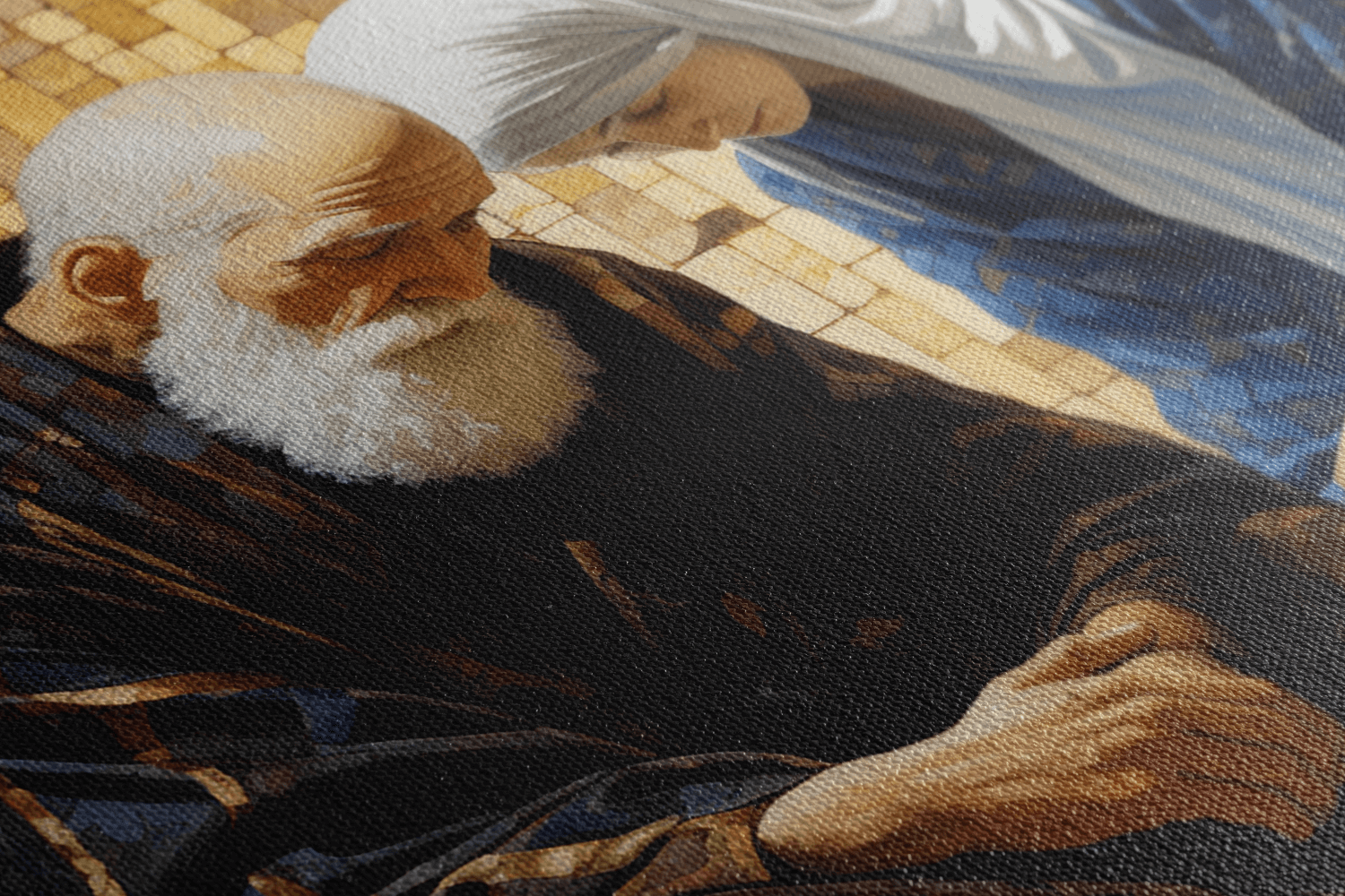 Detailed closeup of Canvas Wall Art Oil Painting of Abraham and Sarah praying together