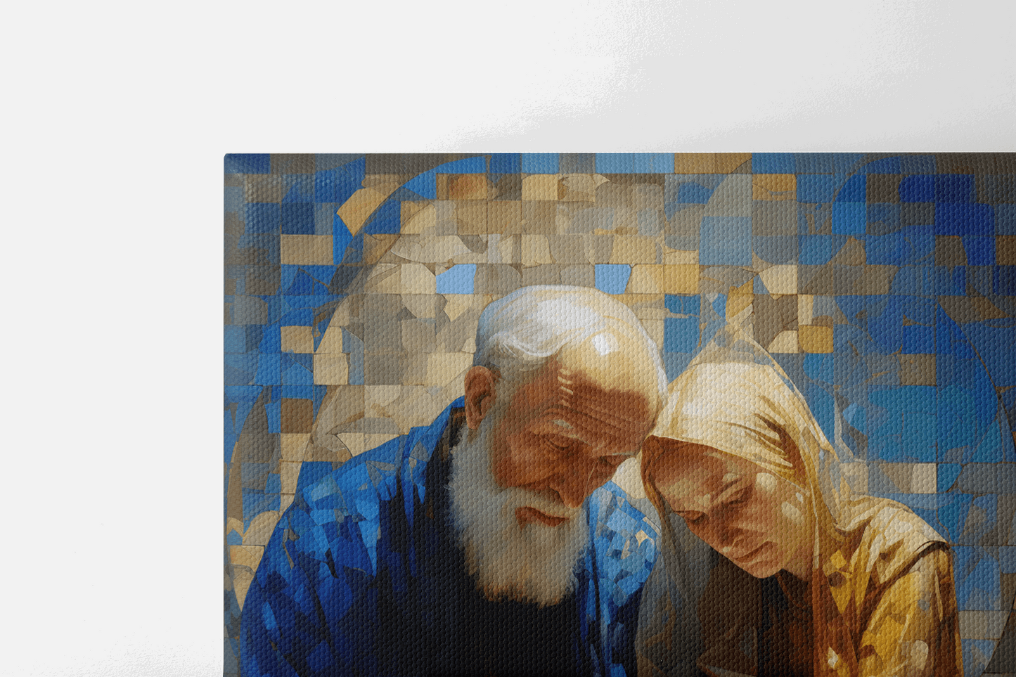 View of the top half of Canvas Wall Art Painting of Abraham and Sarah sitting in a Catholic chapel