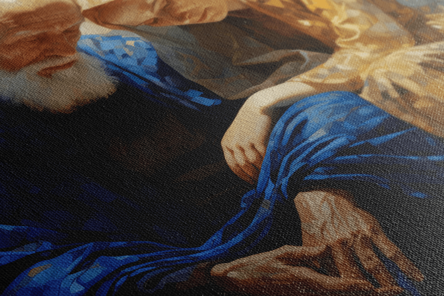Detailed closeup of Canvas Wall Art Painting of Abraham and Sarah sitting in a Catholic chapel