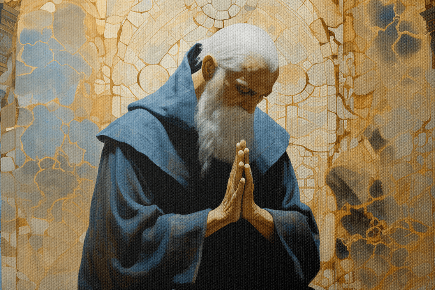 Closeup of Catholic painting of Abraham praying in a chapel