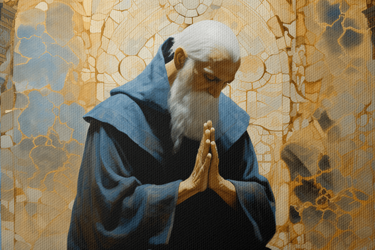 Closeup of Catholic painting of Abraham praying in a chapel
