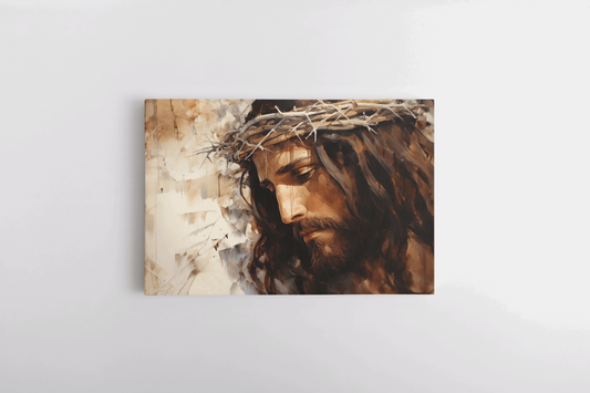 Print on Canvas Wall Art Oil Painting of Jesus Christ with a crown of thorns 