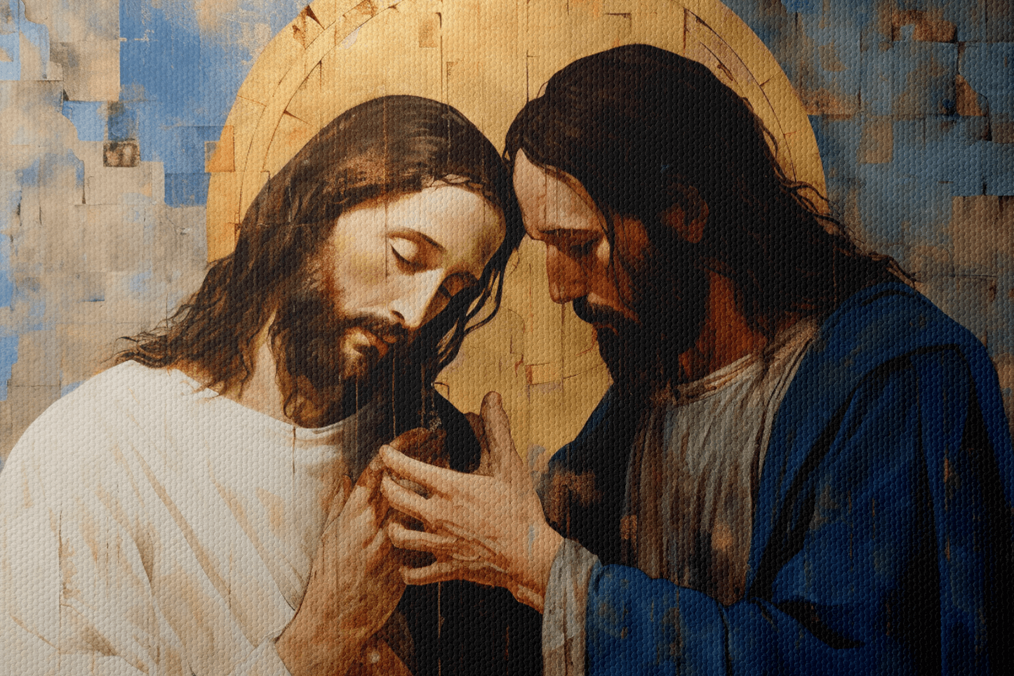 Closeup of Canvas Wall Art Christian Painting of Jesus Christ healing a man
