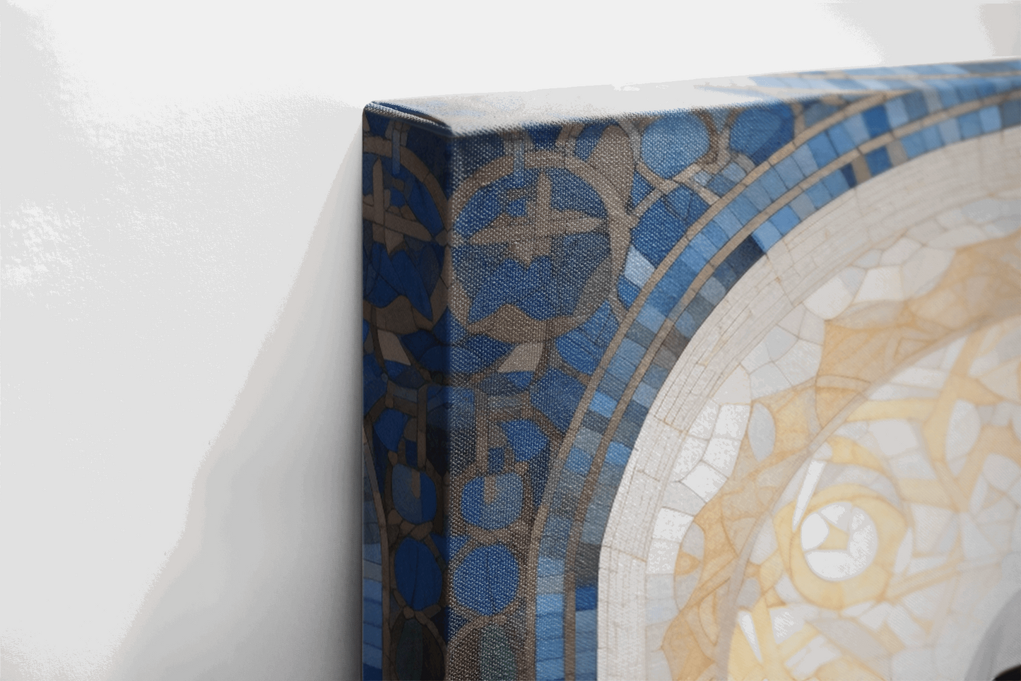 Side view of Canvas Wall Art Realistic Oil Painting of Jesus Christ praying in a white robe in a mosaic chapel