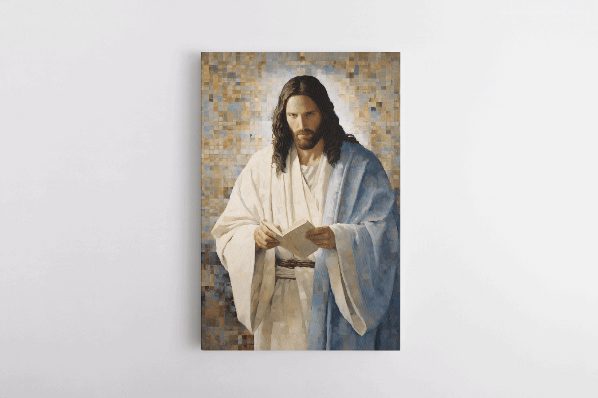 Catholic Canvas Wall Art Oil Painting of Jesus holding the sacred Bible