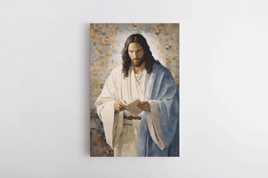 Catholic Canvas Wall Art Oil Painting of Jesus holding the sacred Bible
