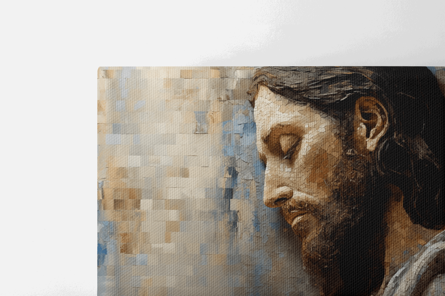 Top Half of Canvas Wall Christian Mosaic Style Art Painting of a side profile of Jesus Christ