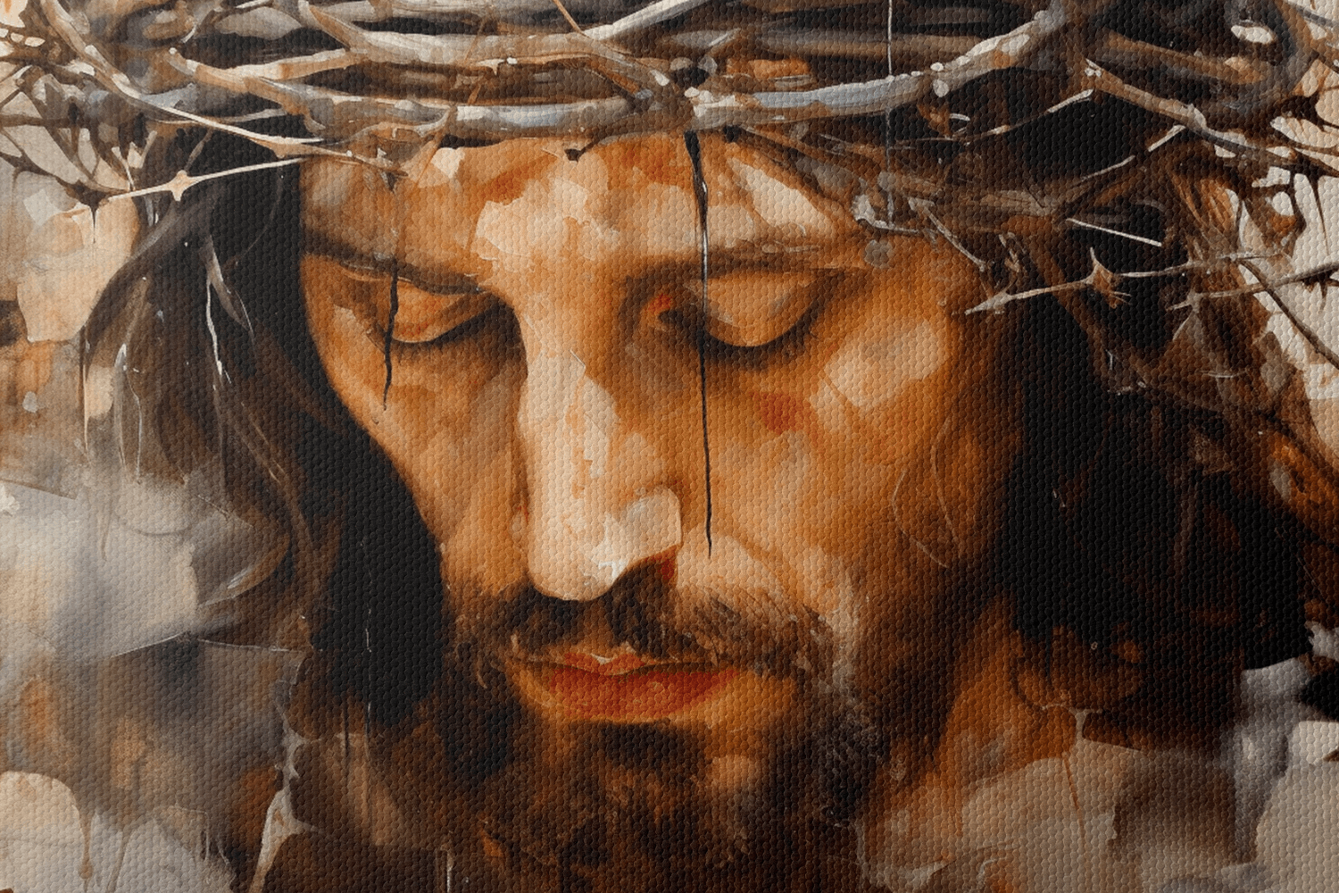 Closeup of Canvas Wall Art Christian Painting of a Closeup Portrait of Jesus Christ