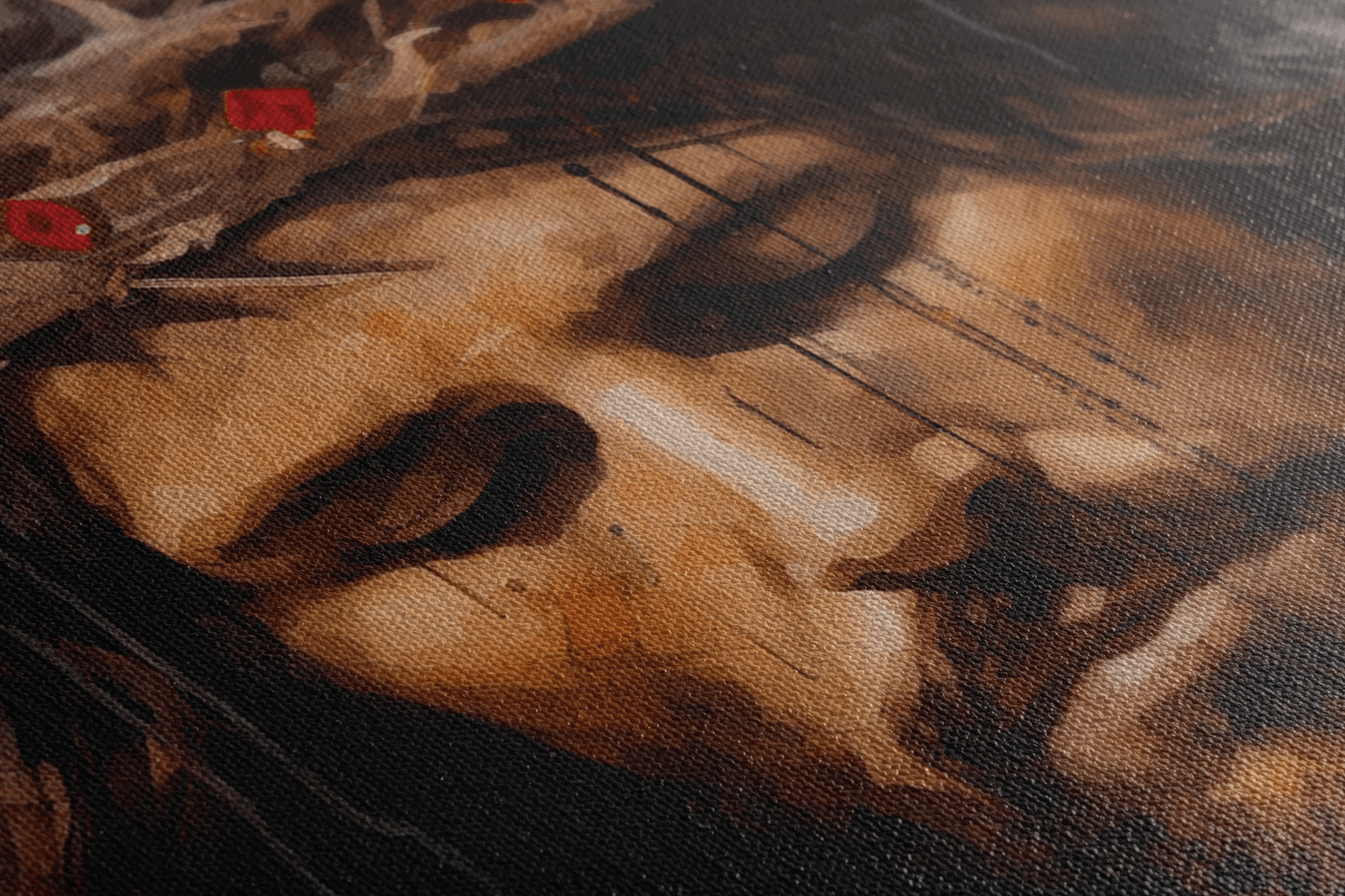 Detailed closeup of Canvas Wall Art Catholic Painting of a portrait of Jesus Christ with a crown of thorns in front of an abstract background