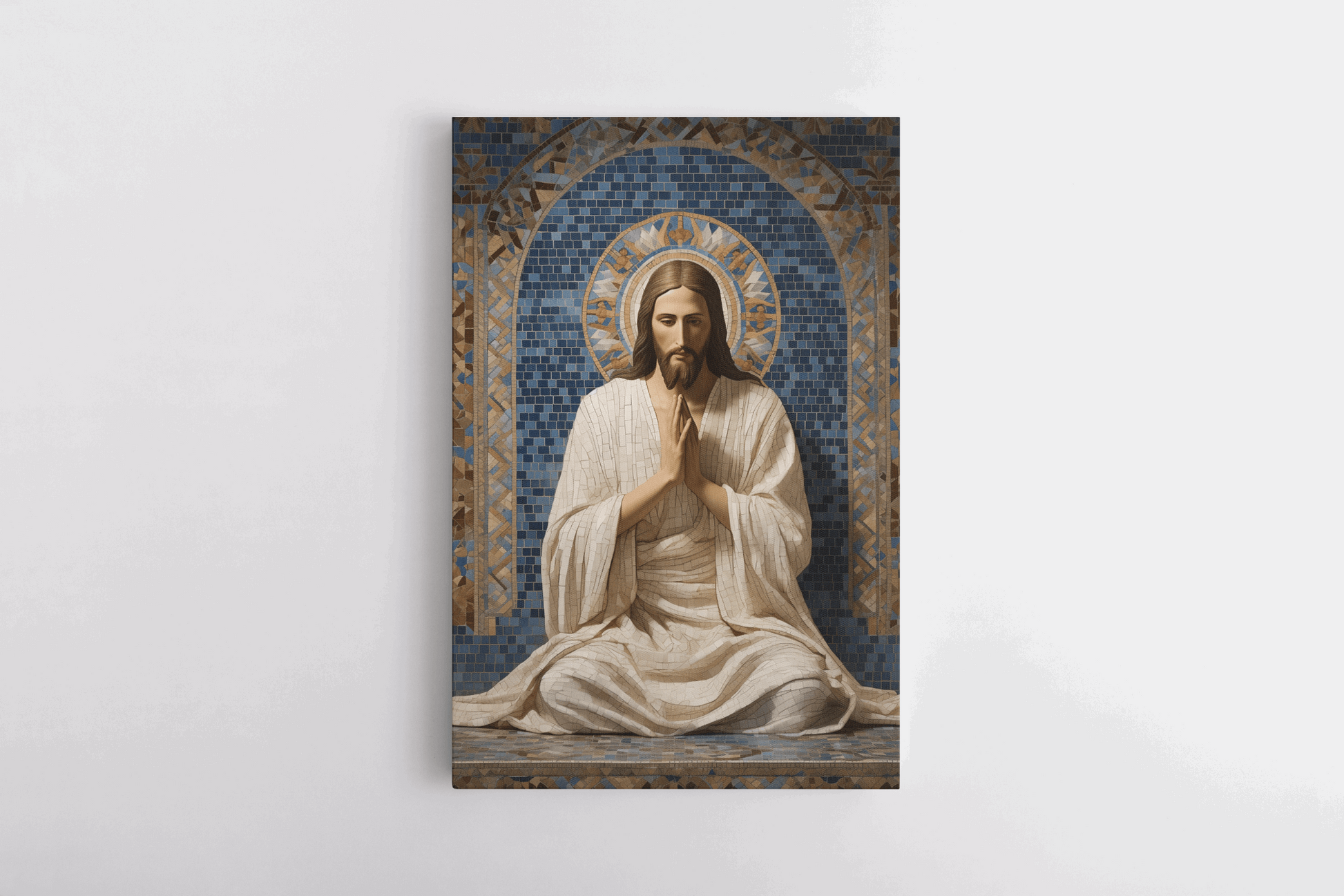 Canvas Wall Art Mosaic style Painting of Jesus Christ praying in a chapel