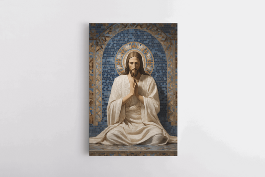 Canvas Wall Art Mosaic style Painting of Jesus Christ praying in a chapel