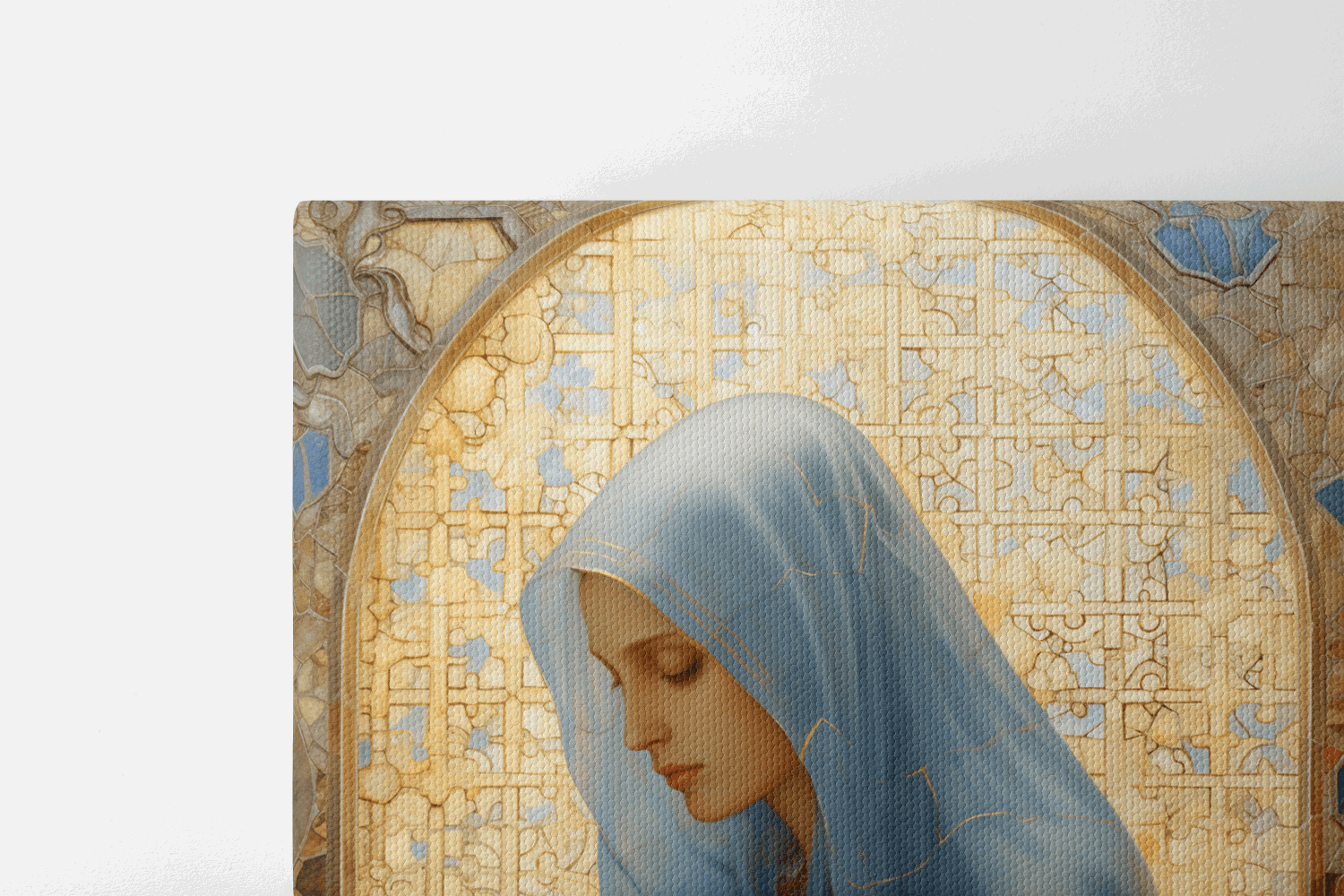 Closeup of top half of Canvas Wall Art Oil Painting of Mary Magdalene praying in a Christian Chapel