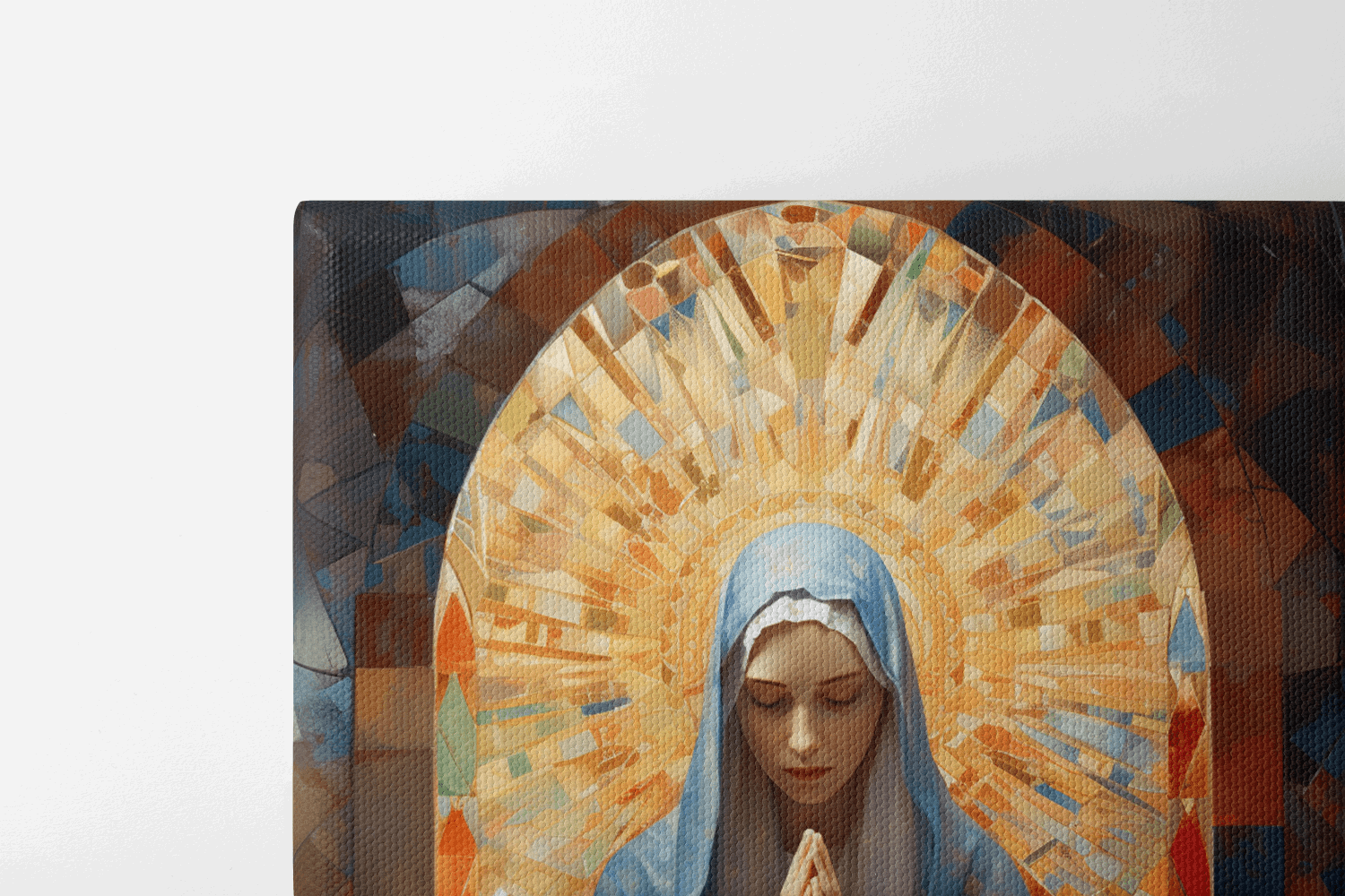Top half view of Canvas Wall Art of a painting of Mary Virgin of God praying in a Catholic Chapel