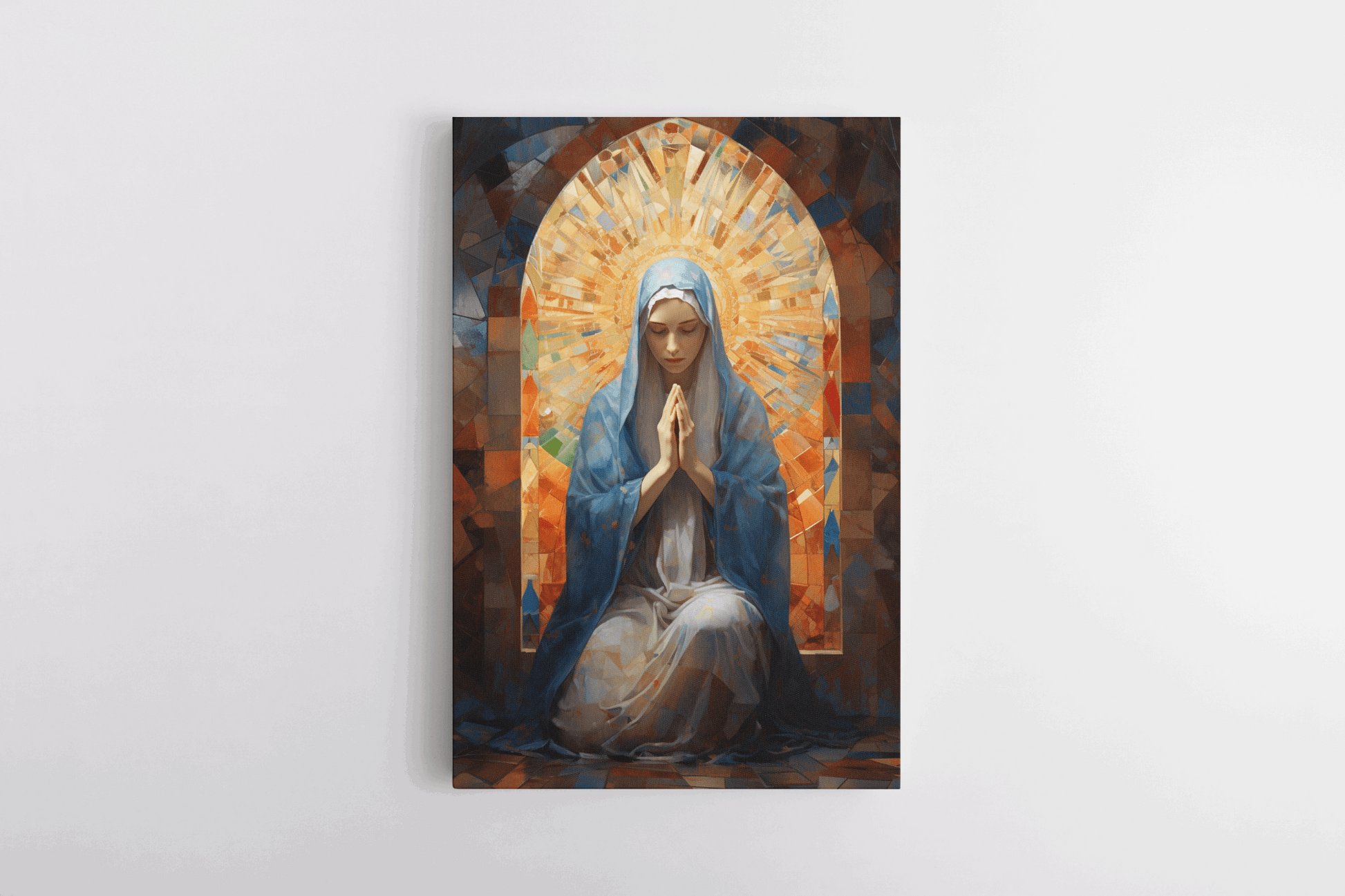 Canvas Wall Art of a painting of Mary Virgin of God praying in a Catholic Chapel